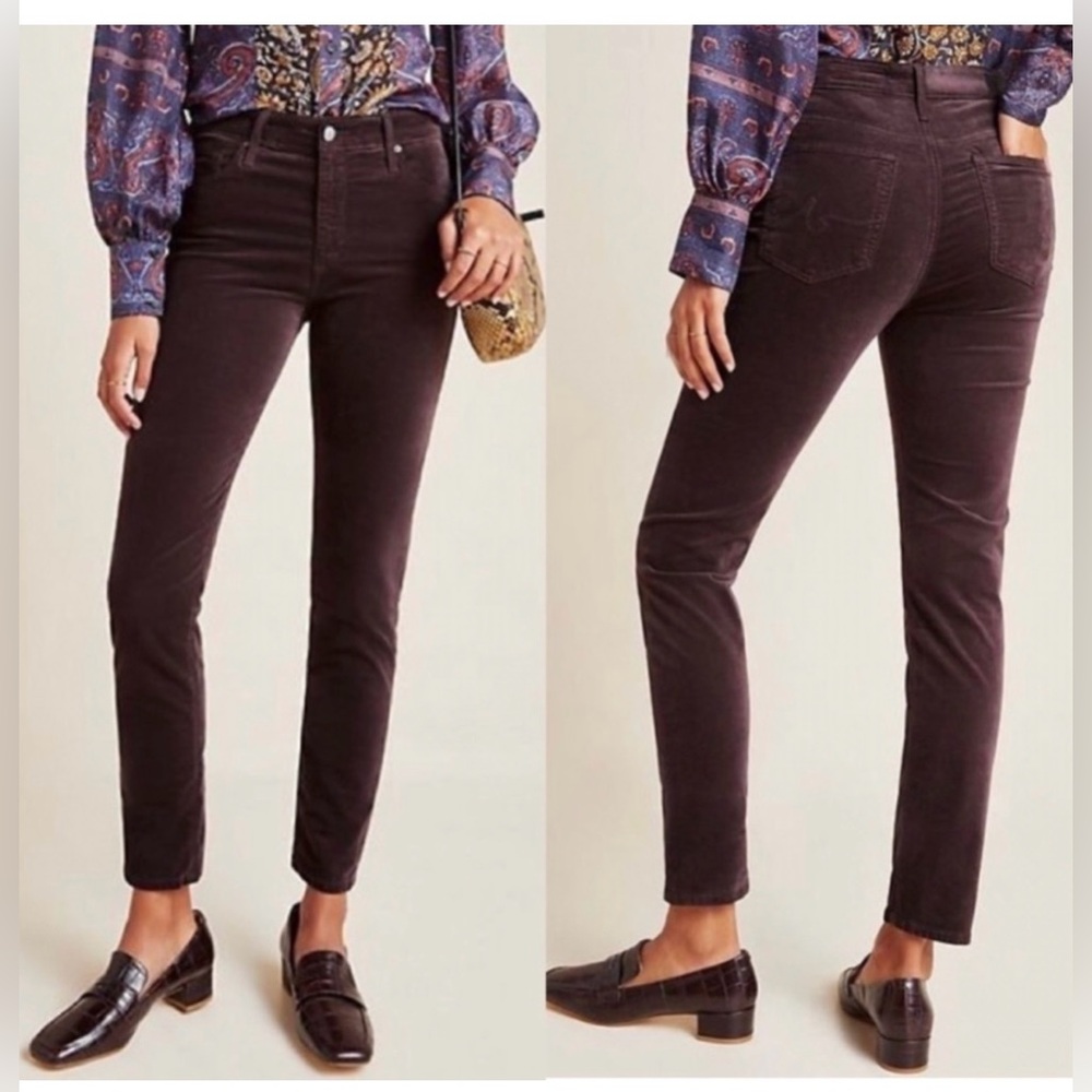 Anthropologie X Adriano Goldschmied brown velour Stevie ankle pants size 28